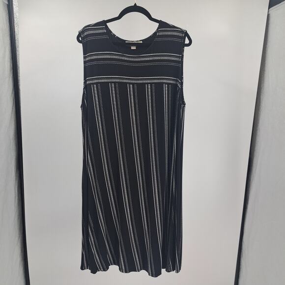 LOFT Dress Plus 20/22 Dot Striped Sleeveless Swing‎ Stretch Casual Black White - Picture 1 of 6
